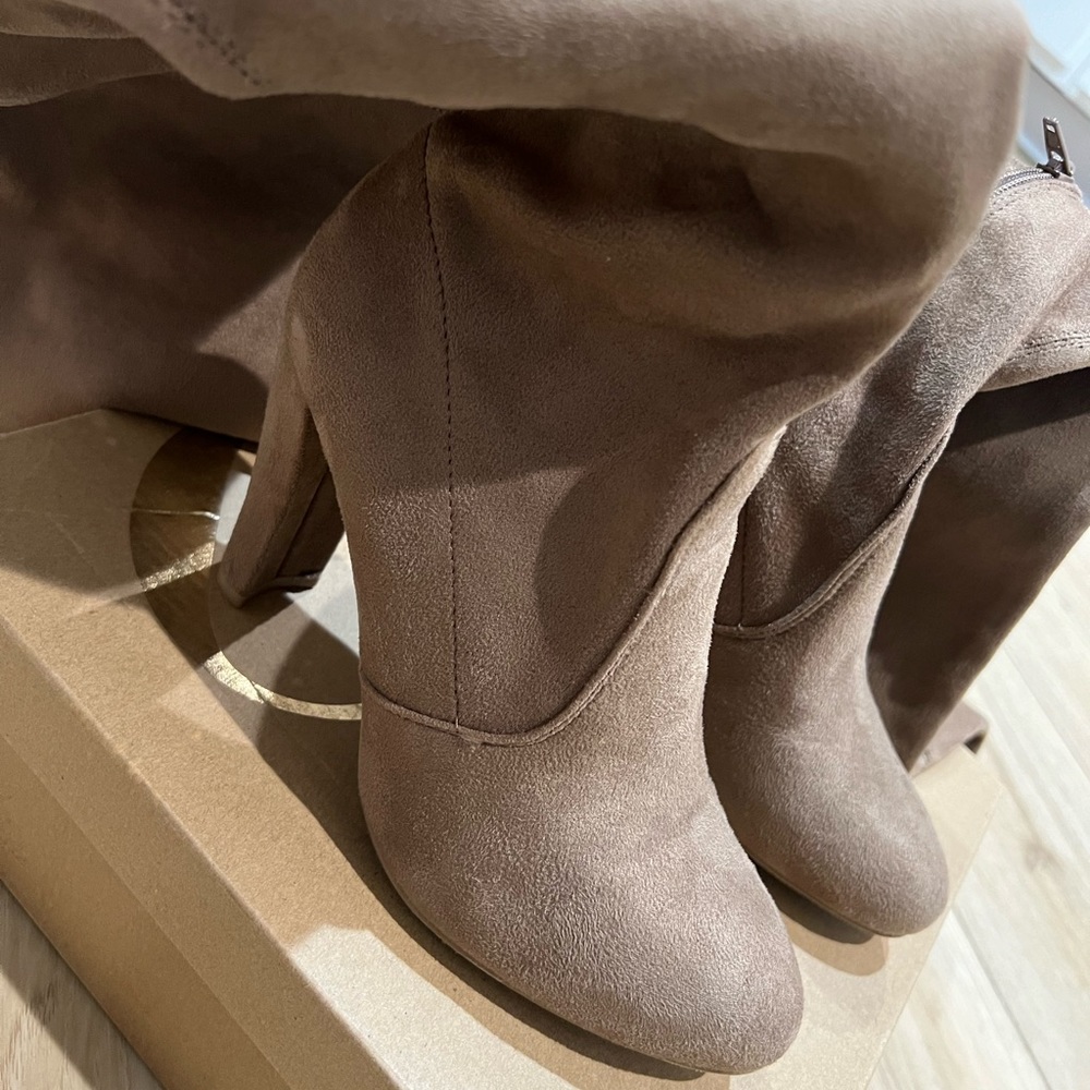 Knee high suede heel boots